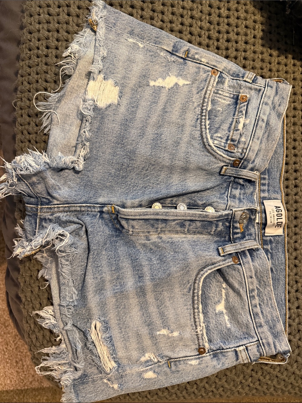 Agolde Light Blue Distressed Denim Cutoff Shorts